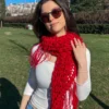 Kırmızı Pullu ve Simli Örgü Şal