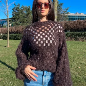 Kahverengi Yumuşak Dokulu Oversize Örgü Kazak